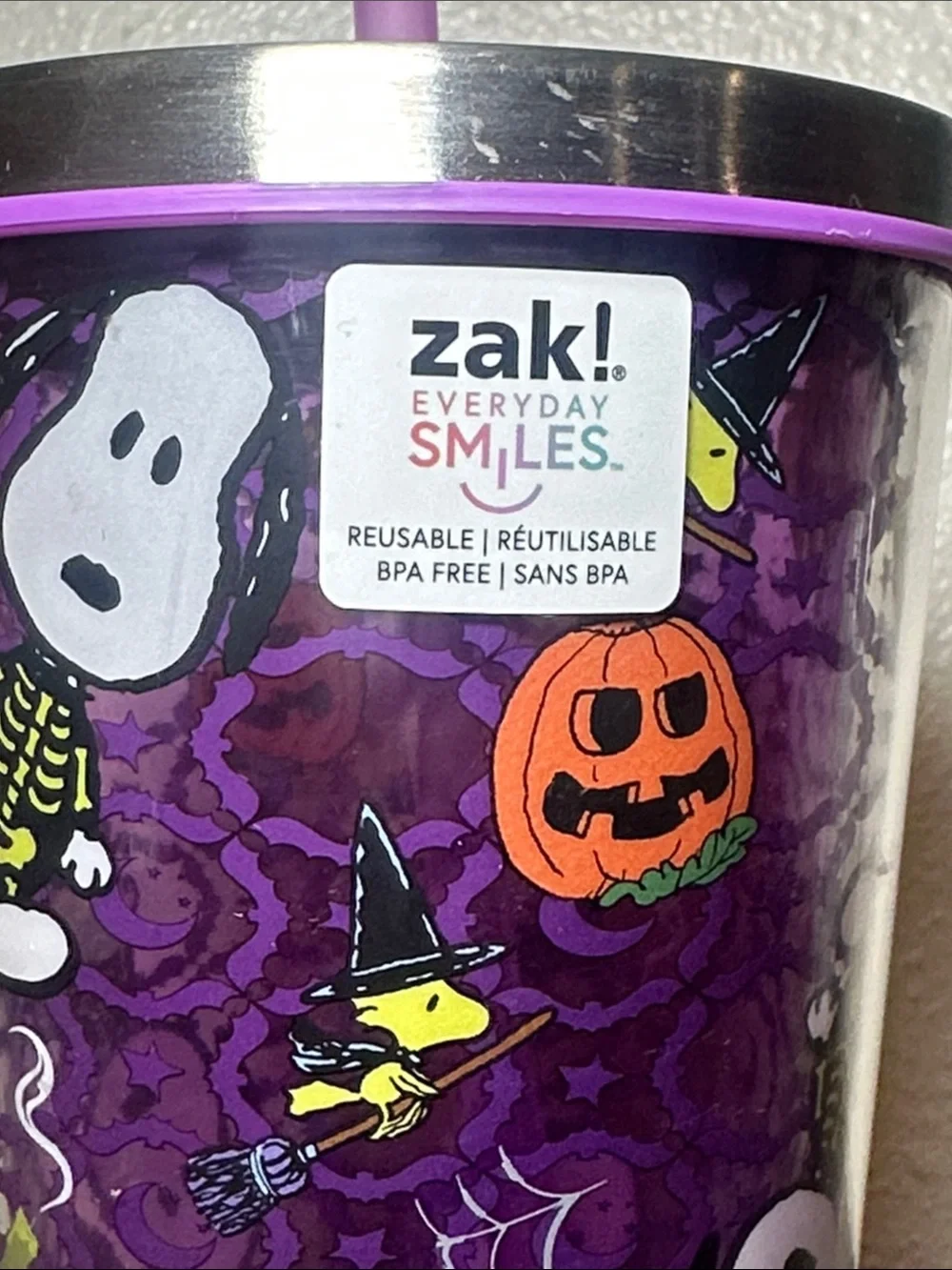 Peanuts Purple Halloween Snoopy Tumbler with Straw
